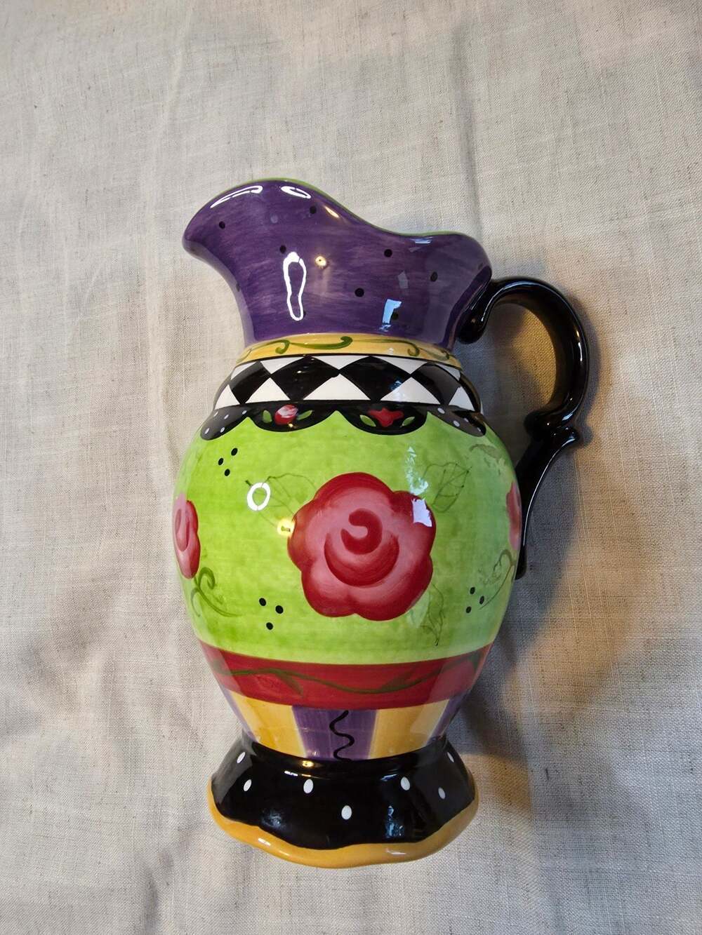 Certified International Sue Zipkin Hand Painted Whimsical Roses Harlequin Cerami
